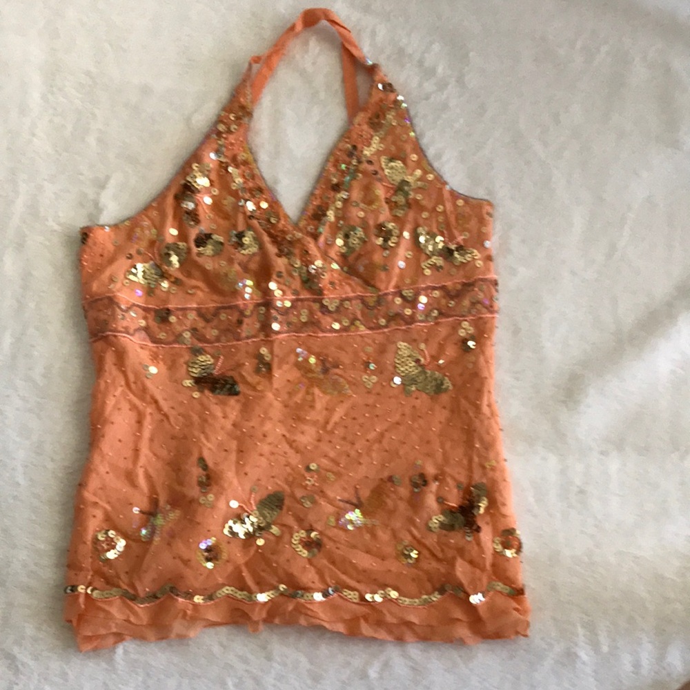 Embellished Orange Halter Top